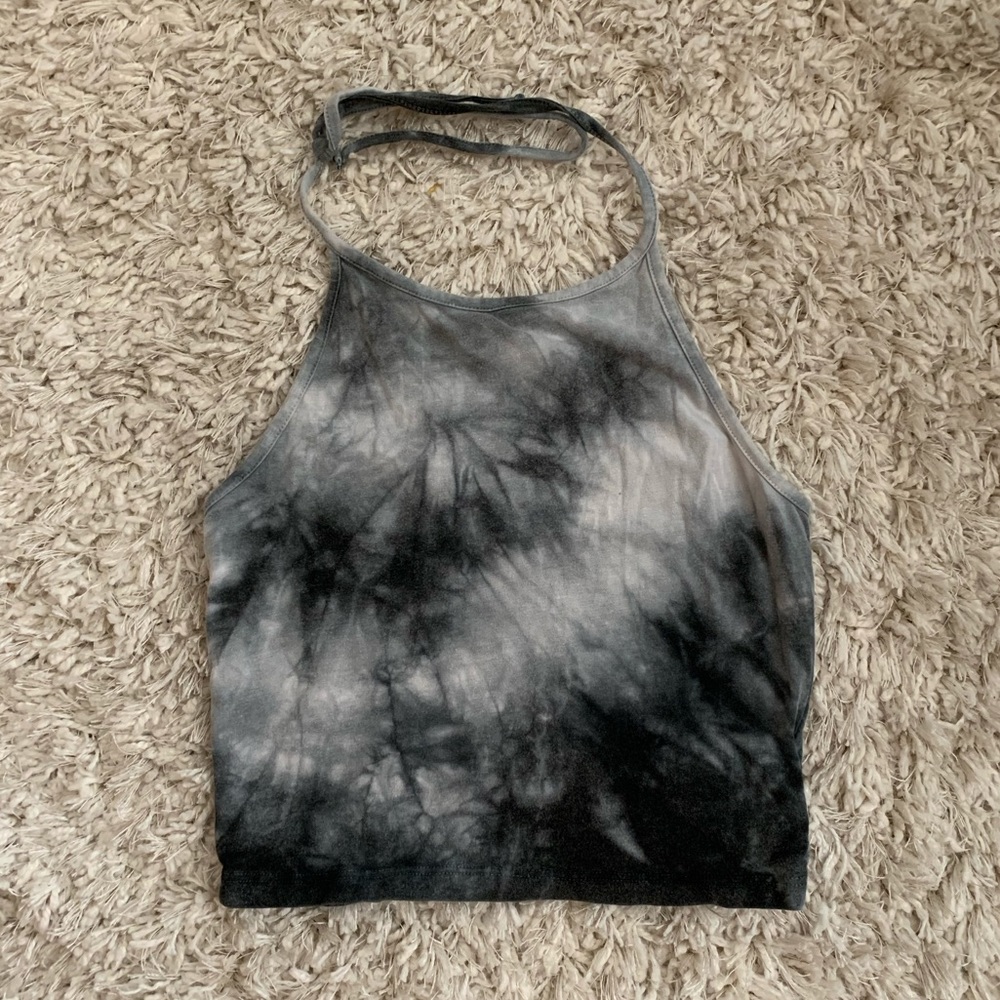 Brandy Melville acid wash black halter top